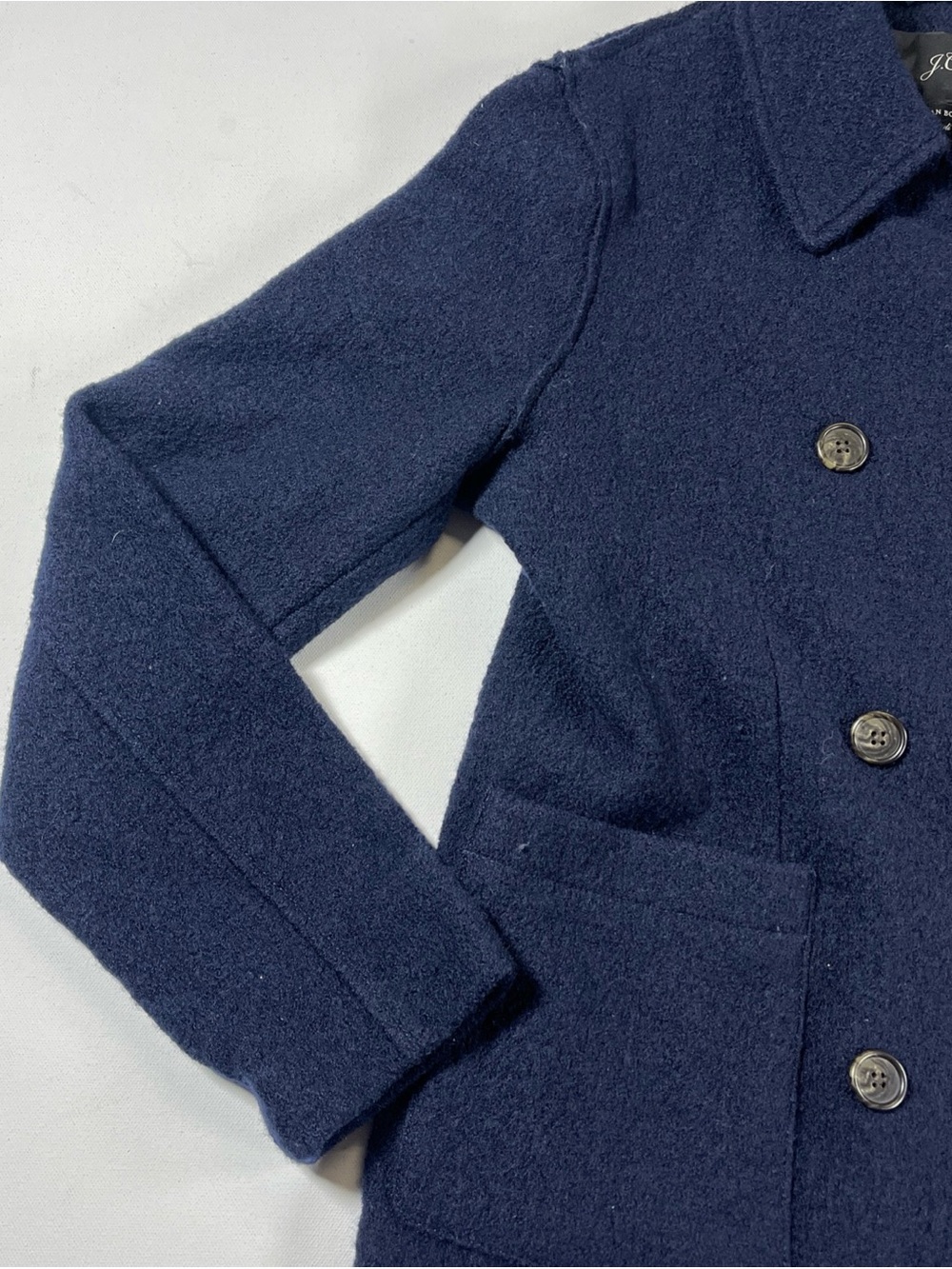 J Crew Italian Boiled Wool Jacket Pea Coat Navy Blue Pockets Button Up Women’s 4 - Picture 3 of 13